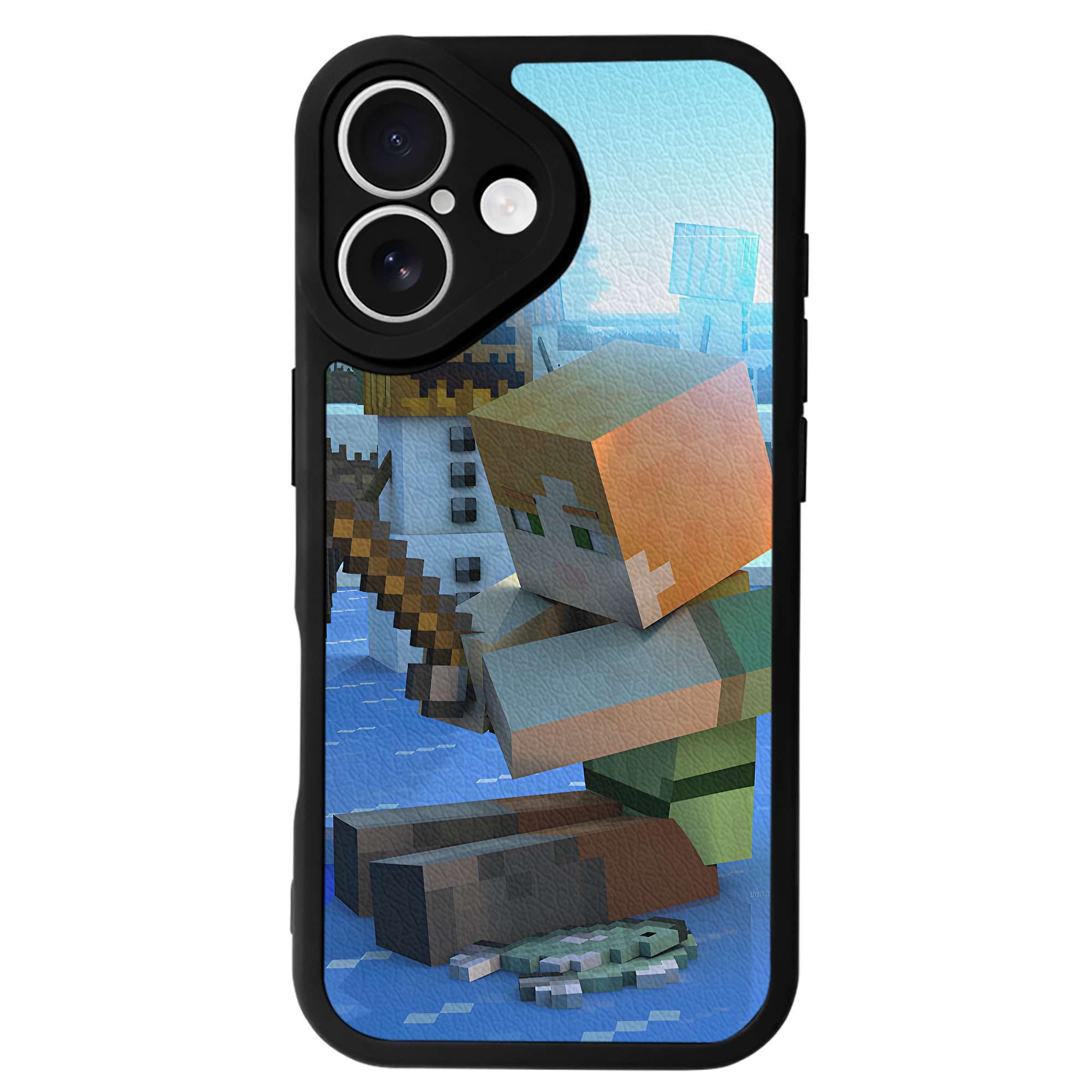 （画像用） マインクラフト ブロックの世界 Minecraft MC Block world 【iPhone 16シリーズ対応】シリコンスマホケース（レザー調） 材質：シリコン